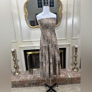 Anthropologie ABEL The Label Strapless Animal Print Dress‎ Size Small Boho Midi